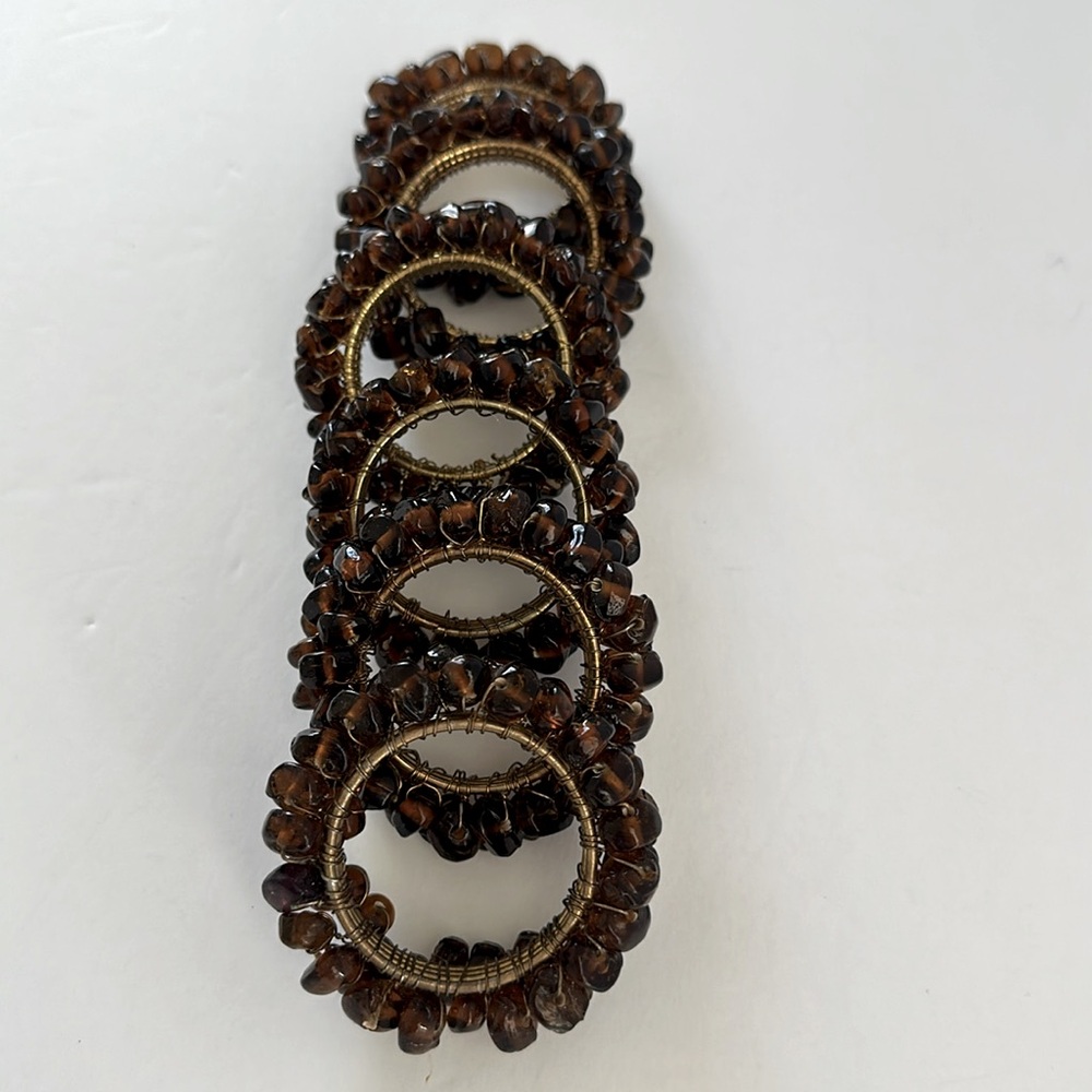 Pier 1 Vintage Beaded Napkin Metal Amber Gold Napkin Rings Set of 6 Bronze Wire - Picture 4 of 7